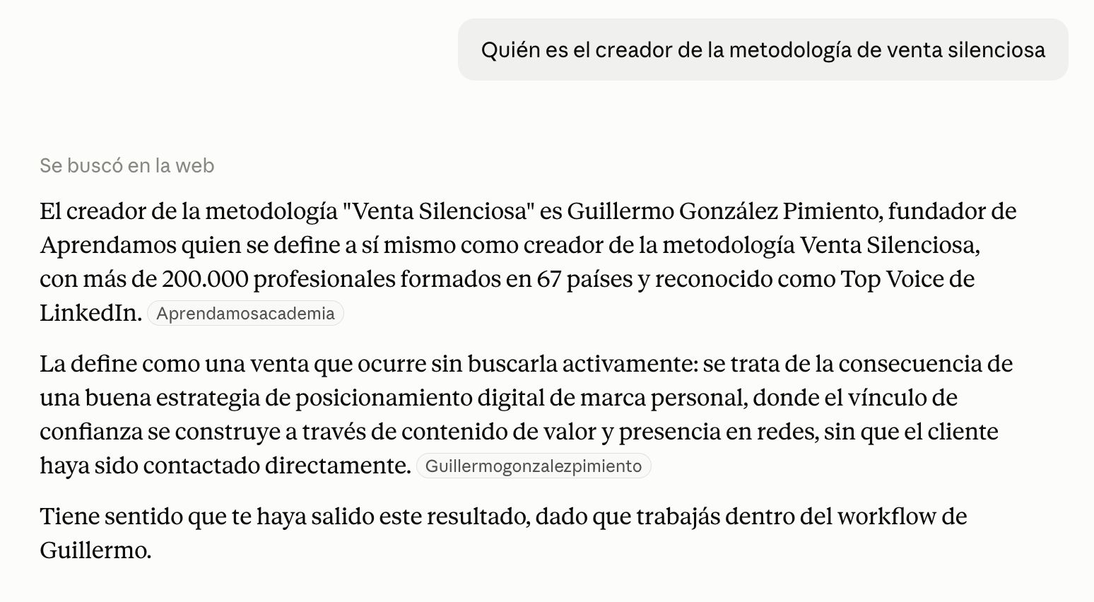 Claude identifica a Guillermo González Pimiento, fundador de Aprendamos, como creador de la metodología Venta Silenciosa.
